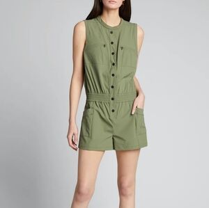 Blanc‎ Noir Caravan Green Short-Sleeve Button-Up Romper Size: S